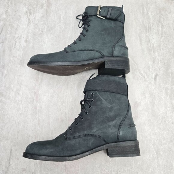 Madewell Combat Boots Leather Black Grunge Moto Lace Up Ankle Booties Size 7.5 - Picture 6 of 12